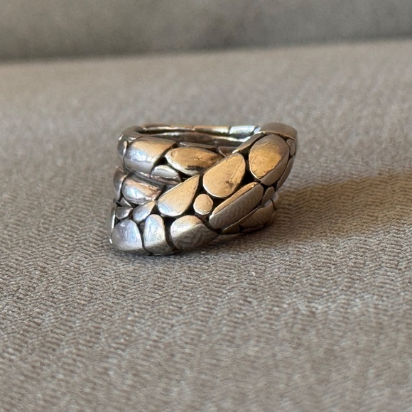 John Hardy Sterling Silver Kali Pebble Crossover Twist Ring Size 7.5 - Picture 1 of 10